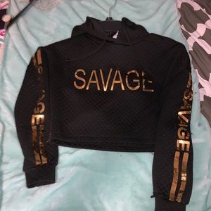 “Savage” crop top hoodie